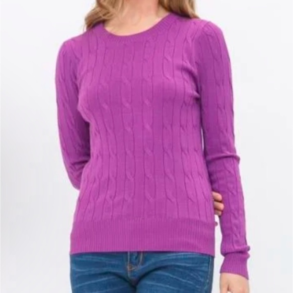 New Talbots Purple Cable Knit Women Sweater Round Neck, Long Sleeve‎  Sz Sp